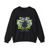Destiny Fearless Pursuit of Happiness Unisex Heavy Blend Crewneck Sweatshirt Gothic Skeleton Hands Globe Graphic Streetwear Bold Motivational Pullover