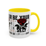 Be Your Self Rose Coffee Mug Bold Floral Motivational Design Ceramic Accent Mug Perfect for Morning Coffee Tea Hot Drinks Self Love Empowerment Gift for Friends Birthdays Cozy Moments
