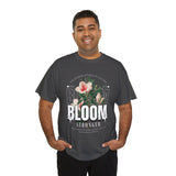 Bloom Stronger Floral Graphic Black Unisex Heavy Cotton T Shirt Motivational Nature Inspired Aesthetic Streetwear Fashion Outfit