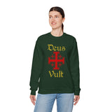 Unisex Deus Vult Crewneck Sweatshirt Medieval Crusader Cross Heavy Blend Fleece Pullover Warrior Knight Inspired Vintage Christian Symbol Streetwear