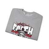 Faith Over Fear Jesus Crown Of Thorns Unisex Heavy Blend Crewneck Sweatshirt Christian Graphic Bold Religious Streetwear Motivational Bible Verse Pullover