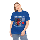 Heart Flower Graphic Unisex Heavy Cotton Tee Comfortable Streetwear T Shirt Bold Red and Black Floral Heart Design Symbol of Love Strength and Vitality Perfect Gift for Friends Birthdays and Casual...