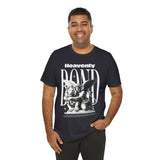 Heavenly Bond Unisex Jersey Short Sleeve Tee Graphic Black T Shirt Angel And Lion Statue Artistic Spiritual Streetwear Bold Futuristic Fashion Outfit