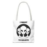 I Want To Believe Alien Tote Bag Sci Fi UFO Extraterrestrial Design Canvas Bag Space Mystery Reusable Eco Friendly Durable Shopping Travel Tote