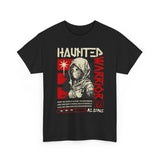 Haunted Warrior Unisex Heavy Cotton Tee Graphic Black T Shirt Bold Red Samurai Ninja Inspired Futuristic Streetwear Artistic Fashion Outfit