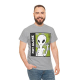 Not Alone Alien Unisex T Shirt Cartoon UFO Graphic Tee Extraterrestrial Sci Fi Space Themed Paranormal Conspiracy Inspired Streetwear Top