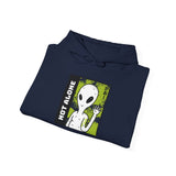 Not Alone Alien Unisex Hoodie UFO Graphic Pullover Sweatshirt Cartoon Extraterrestrial Sci Fi Space Themed Conspiracy Inspired Paranormal Streetwear