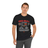Formula One Style Open Wheel Racing Car Overhead Graphic Unisex Tee Motorsport Performance Streetwear Inspired By Red Bull Racing Colors High Speed Track Culture Design For Racing Fans