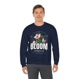 Unisex Heavy Blend Crewneck Sweatshirt Bloom Stronger Floral Graphic Pullover Black Motivational Nature Inspired Aesthetic Streetwear Fashion Outfit