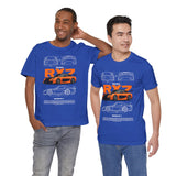 Orange Retro JDM Inspired Sports Coupe Blueprint Unisex Heavy Cotton Tee Street Racing Art Shirt for Car Lovers Daily Wear