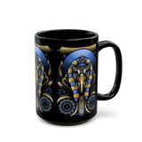 Eye Of Eternity Mug Egyptian Owl Pharaoh Design Gold And Blue Ceramic Mug Spiritual Morning Energy Cup For Focus, Calm, And Creative Awakening
