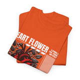 Heart Flower Graphic Unisex Heavy Cotton Tee Comfortable Streetwear T Shirt Bold Red and Black Floral Heart Design Symbol of Love Strength and Vitality Perfect Gift for Friends Birthdays and Casual Everyday Wear