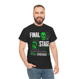Final Stage Unisex Heavy Cotton Tee Graphic Black T Shirt Skull Neon Green Streetwear Futuristic Cyberpunk Bold Artistic Fashion Outfit
