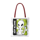 Not Alone Alien Tote Bag Sci Fi Extraterrestrial UFO Design Canvas Bag Space Lover Reusable Eco Friendly Durable Shopping Travel Lifestyle Tote