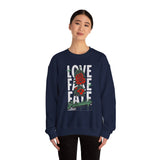 Love Fake Friendship Rose Crewneck Comfortable Unisex Sweatshirt Bold Graphic Streetwear Pullover Empowering Artistic Floral Design For Self Expression Perfect Gift For Friends Birthdays Cozy Days Casual Wear