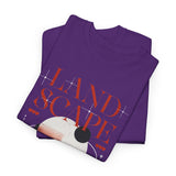 Landscape Unisex Heavy Cotton Tee Graphic T Shirt Black Nature Inspired Abstract Mountain Design Modern Streetwear Outdoor Adventure Artistic Fashion Outfit