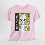 Unisex Not Alone Alien T Shirt Cartoon UFO Graphic Tee Extraterrestrial Sci Fi Space Themed Paranormal Conspiracy Inspired Streetwear Top