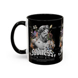 Sadness Statue Accent Coffee Mug 11oz 15oz Two Tone Ceramic Gothic Art Cup with Butterfly and Flame Design