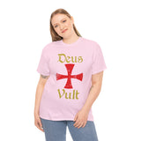 Unisex Deus Vult T Shirt Medieval Crusader Cross Graphic Tee Warrior Knight Inspired Vintage Christian Symbol Heavy Cotton Streetwear