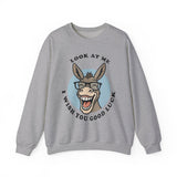 Look At Me I Wish You Good Luck Funny Donkey Unisex Sweatshirt Hilarious Cartoon Graphic Pullover Positive Vibes Humor Design Cozy Casual Wear Gift Idea