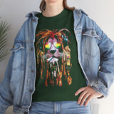 Rasta Lion Unisex Heavy Cotton Tee Bold Reggae Vibes Artistic Lion Headphones Design Cool Jamaican Streetwear Graphic TShirt Symbol of Strength Music and Freedom by KLASSORO