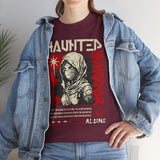 Haunted Warrior Unisex Heavy Cotton Tee Graphic Black T Shirt Bold Red Samurai Ninja Inspired Futuristic Streetwear Artistic Fashion Outfit