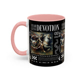 Fearless Devotion Accent Coffee Mug 11oz 15oz Black Ceramic Cup with Warrior on Horse Artwork for Courage Loyalty and Strength Lovers