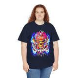 Flaming Pirate Skull Unisex Heavy Cotton Tee Bold Nautical Skull Streetwear T Shirt Fiery Gothic Rebellion Design Perfect For Bikers Gamers Artists And Metal Lovers