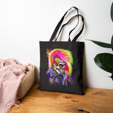 Calavera Punk Skull Tote Bag Neon Gothic Streetwear Accessory Bold Punk Art Festival Carryall For Tattoo Lovers Halloween Outfits And Alternative Fashion Enthusiasts