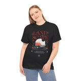 Landscape Unisex Heavy Cotton Tee Graphic T Shirt Black Nature Inspired Abstract Mountain Design Modern Streetwear Outdoor Adventure Artistic Fashion Outfit