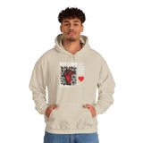 Heart Flower Graphic Hoodie Comfortable Unisex Heavy Blend Sweatshirt Bold Red and Black Floral Heart Design Streetwear Symbol of Love Strength and Vitality Perfect Gift for Friends Birthdays Cozy Days and Casual Wear