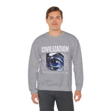 Civilization Eye Of Memory Graphic Unisex Heavy Blend Crewneck Sweatshirt Futuristic Visionary Streetwear Abstract Blue Eye Pullover