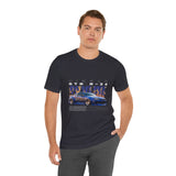 Blue Flame Street Racing Car Graphic Unisex Heavy Cotton Tee Bold Drift Style Automotive Streetwear Shirt
