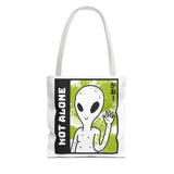 Not Alone Alien Tote Bag Sci Fi Extraterrestrial UFO Design Canvas Bag Space Lover Reusable Eco Friendly Durable Shopping Travel Lifestyle Tote