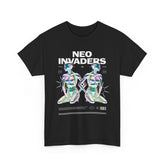Neo Invaders Futuristic Holographic Graphic Unisex Heavy Cotton Tee Bold Sci Fi Cyberpunk Streetwear Statement T Shirt