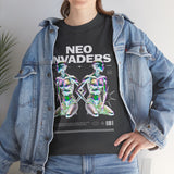 Neo Invaders Futuristic Holographic Graphic Unisex Heavy Cotton Tee Bold Sci Fi Cyberpunk Streetwear Statement T Shirt