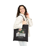 Cotton Canvas Tote Bag Bloom Stronger Floral Graphic Reusable Shopping Bag Black Motivational Nature Inspired Aesthetic Streetwear Fashion Accessory