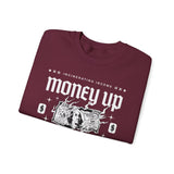 Money Up In Flames Unisex Heavy Blend Crewneck Sweatshirt Graphic Pullover Black Hustler Fire Money Design Bold Streetwear Entrepreneur Alpha Mindset Wealth Fashion