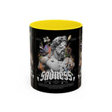Sadness Statue Accent Coffee Mug 11oz 15oz Two Tone Ceramic Gothic Art Cup with Butterfly and Flame Design