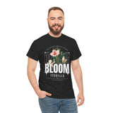 Bloom Stronger Floral Graphic Black Unisex Heavy Cotton T Shirt Motivational Nature Inspired Aesthetic Streetwear Fashion Outfit