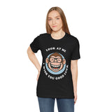 Smiling Monkey Cartoon Good Luck Design Unisex Heavy Cotton Tee Funny Cute Graphic Shirt Positive Vibes Humor Artwork Casual Wear Gift For Friends