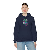 Seahorse Knight Neon Warrior Unisex Heavy Blend Hoodie Vibrant Cyberpunk Fantasy Streetwear Sweatshirt Futuristic Armor Design Perfect For Gamers Creators And Dreamers
