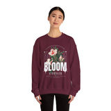 Bloom Stronger Floral Graphic Crewneck Comfortable Unisex Sweatshirt Motivational Streetwear Inspirational Empowerment Design for Self Growth Resilience Perfect Gift for Friends Birthdays Cozy Days Casual Wear