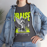 Praise Angel Statue Graphic Unisex Heavy Cotton Tee Spiritual Gothic Streetwear T-Shirt