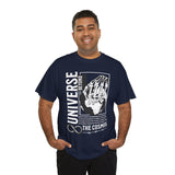 Universe Beyond The Cosmos Unisex Heavy Cotton Tee Graphic Black T Shirt Skeleton Hand Space Infinity Streetwear Futuristic Sci Fi Artistic Fashion Outfit