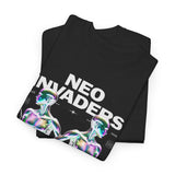 Neo Invaders Futuristic Holographic Graphic Unisex Heavy Cotton Tee Bold Sci Fi Cyberpunk Streetwear Statement T Shirt
