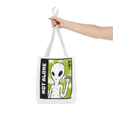 Not Alone Alien Tote Bag Sci Fi Extraterrestrial UFO Design Canvas Bag Space Lover Reusable Eco Friendly Durable Shopping Travel Lifestyle Tote