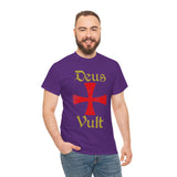 Unisex Deus Vult T Shirt Medieval Crusader Cross Graphic Tee Warrior Knight Inspired Vintage Christian Symbol Heavy Cotton Streetwear