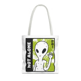 Not Alone Alien Tote Bag Sci Fi Extraterrestrial UFO Design Canvas Bag Space Lover Reusable Eco Friendly Durable Shopping Travel Lifestyle Tote