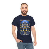 Eye Of Eternity Unisex Heavy Cotton Tee Ancient Egyptian Owl Pharaoh Gold And Blue Cosmic Streetwear Tee For Spiritual Strength And Timeless Power